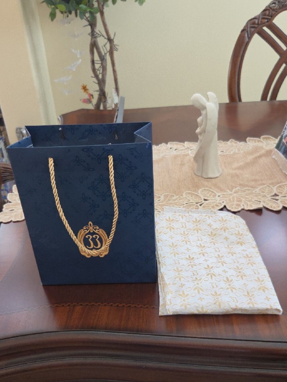 Disney Navy and Gold Rope-Handle Gift Bag with Decorative Emblem